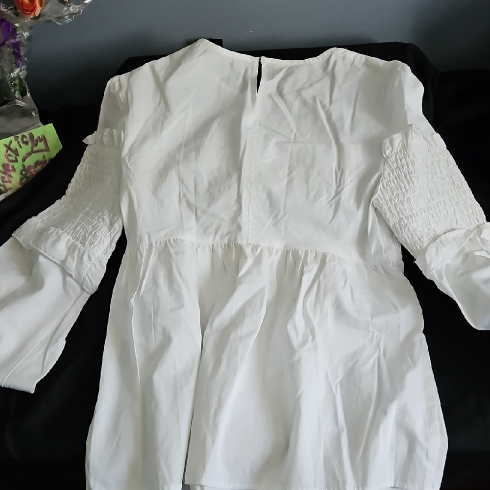 Maje White Smocked Blouse - Picture 7 of 16